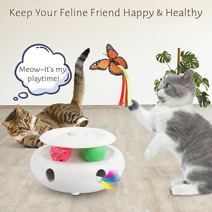 Cat Toys Interactive Cat Toy Automatic Cat Toys for Indoor Cats, 3-in-1 Electric Cat Toy USB Rechargeable, Ambush Feather, Fluttering Butterfly, Track Balls Kitten Toy Cat Exercise Toys - PAWPICO