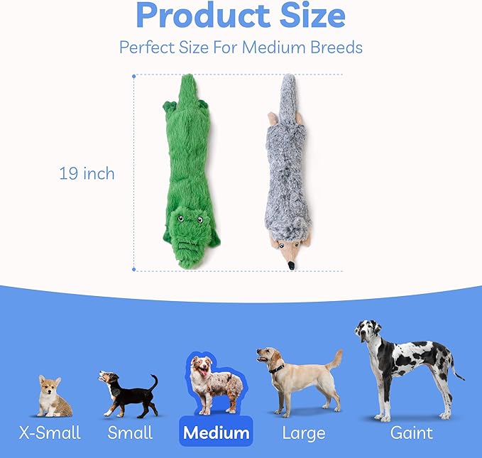 SHARLOVY Dog Squeaky Toys No Stuffing 2 Pack Plush Dog Toys for Medium Dog Toys Crinkle Dog Toys Durable Dog Chew Toys Cute Animals Puppy Toys for Teething Pet Toys - PAWPICO