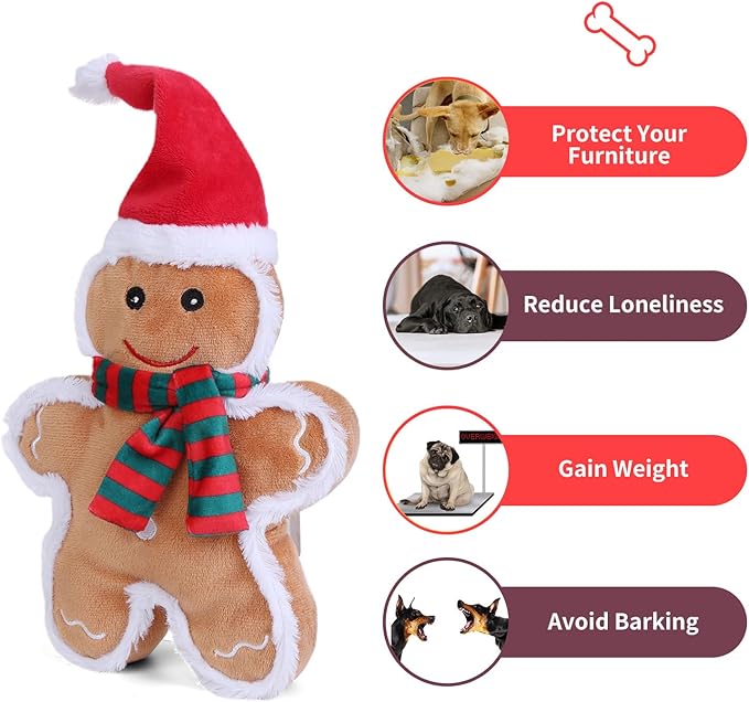 DODODOLA Dog Toys Squeaky Dog Toys with Crinkle Paper Cute Stuffed Gingerbread Man Durable Dog Plush Toys for Large Breed Dog Chew Toys for Small, Medium, Large Dogs (Gingerbread Man) - PAWPICO