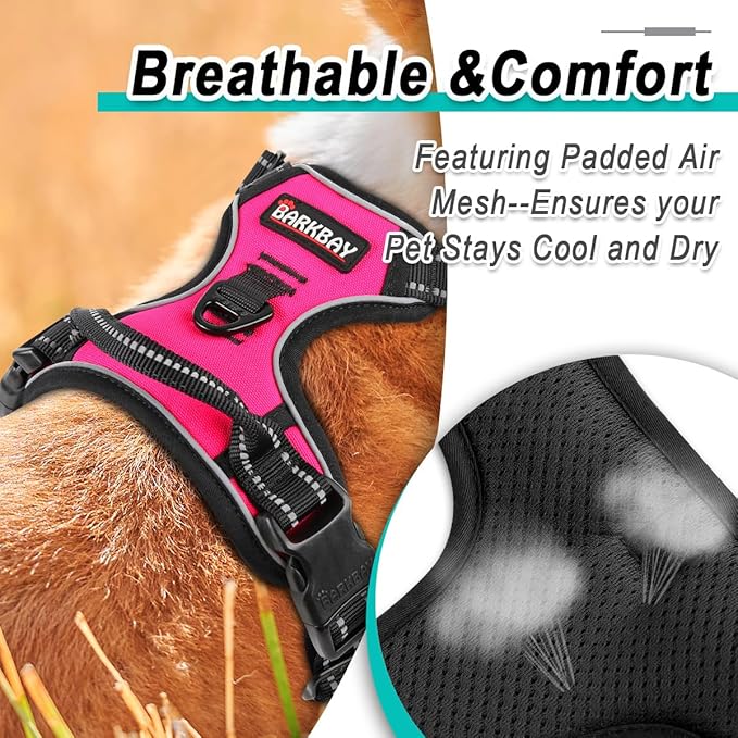 BARKBAY No Pull Pet Harness Dog Harness Adjustable Outdoor Pet Vest 3M Reflective Oxford Material Vest for pink Dogs Easy Control for Small Medium Large Dogs BARKBAY