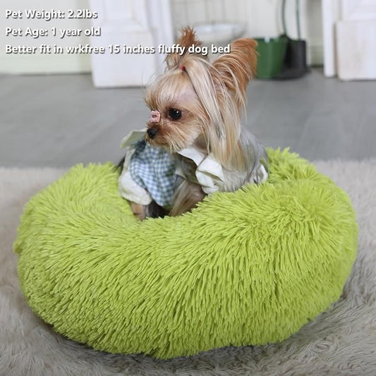 Extra Small Dog Bed Green Washable 15 inches Donut Soft Small Pet Bed,Calming Anti Anxiety Round Fits up to 5 lbs Warm Comfort Pets Beds for Puppy Dogs Indoor - PAWPICO