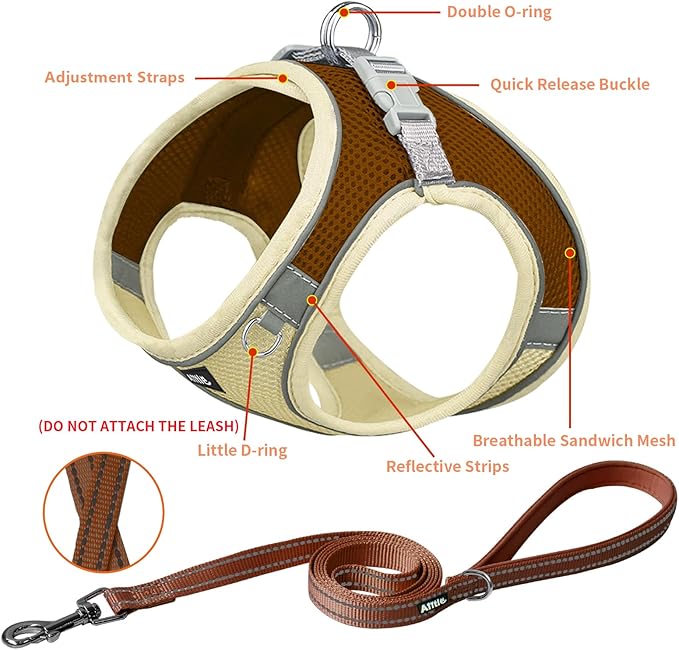 AIITLE Comfortable Dog Harness and Leash Set for Walking - Spring Step in Vest Harness,Reflective Bands, Adjustable No Pull Puppy Essentials, for Small Dogs and House Cats Beige XS AIITLE-FORPETSBETTERLIFE