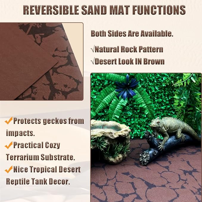 Tfwadmx Reptile Carpet Sand Mat for Bearded Dragon Terrarium Substrate Liner Brown Leopard Gecko Tank Accessories Lizard Bedding Mats for Tortoise Turtle Snake Chameleon with Tweezers 12x20In (2 Pcs) Tfwadmx