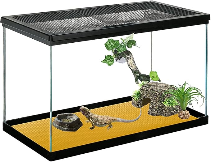 Bearded Dragon Tank Accessories, Reptile Terrarium Liner Substrate for Leopard Gecko, Snake, Lizard and Tortoise, Non-adhesive Reptile Carpet Bedding for Reptile Tank, Yellow Duedusto