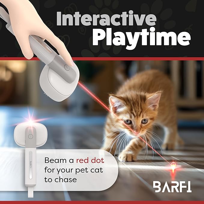 BARFI Pet Brush - Self-Cleaning Pet, Cat, Dog Shedding Brush - Multi-Functional Grooming Tool with Negative Ion Technology, Vibrating Massager, Wood's Lamp (Gray) - Free Pet Bowl - PAWPICO