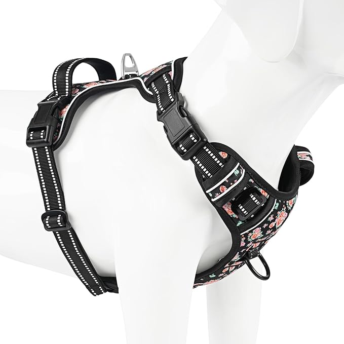 Timos No Pull Dog Harness,NO Need Go Over Dogs Head 3 Snap Buckles Reflective Oxford No Choke Harness with Front&Back 2 Metal Leash Clips Soft Padded for Small Medium Large Dogs,X-Large (Pack of 1) Timos