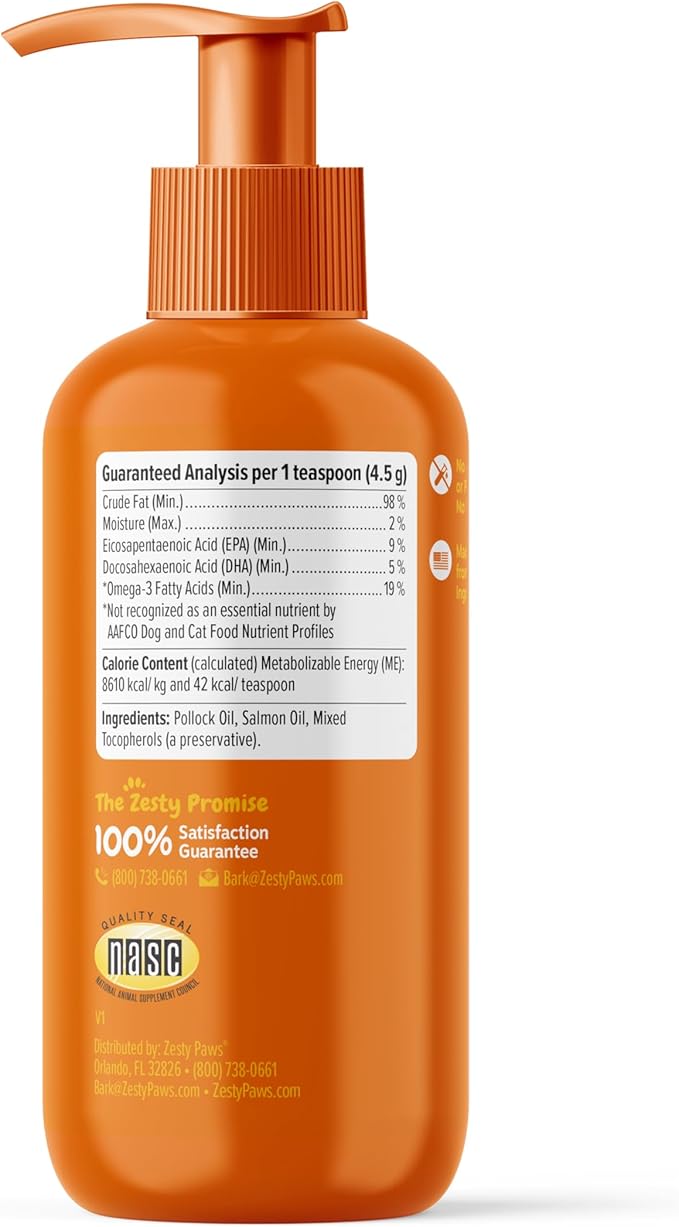 Wild Alaskan Salmon Oil Formula for Dogs & Cats - Omega 3 Skin & Coat Support - Liquid Food Supplement for Pets - Natural EPA + DHA Fatty Acids for Joint Function, Immune & Heart Health 8.5oz ZestyPaws