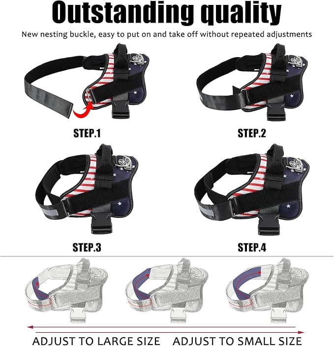 Bolux Dog Harness, No-Pull Reflective Dog Vest, Breathable Adjustable Pet Harness with Handle for Outdoor Walking - No More Pulling, Tugging or Choking (Flag, Medium) Bolux