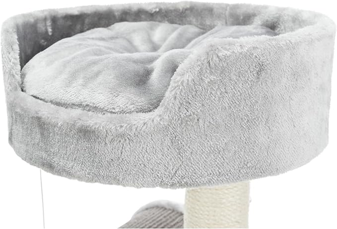 TRIXIE Tolar Cat Scratching Post 31.5 Inch - with Durable Sisal Rope and Tunnel, Condo, Platform with Removable Cushion & Dangling Cat Toy - in Gray - PAWPICO