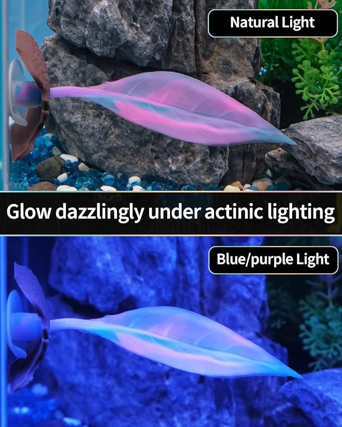 Uniclife Betta Leaf Hammock Soft Aquarium Rest Bed Fish Breeding Playing Pad with Suction Cup and Lifelike Bark Ornament Colorful Silicone Decoration for Fish Tank Landscape, 2 Pack UnicLife