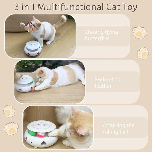 Cat Toys Interactive Cat Toy Automatic Cat Toys for Indoor Cats, 3-in-1 Electric Cat Toy USB Rechargeable, Ambush Feather, Fluttering Butterfly, Track Balls Kitten Toy Cat Exercise Toys - PAWPICO