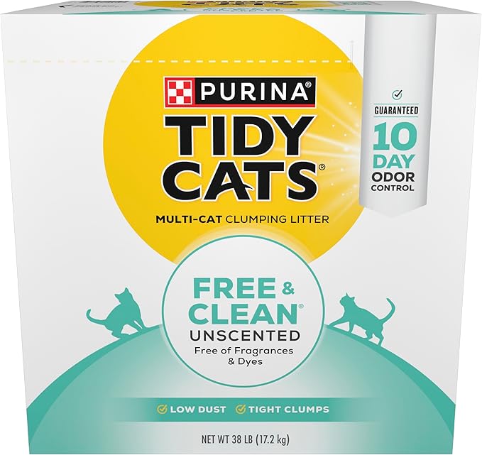 Purina Tidy Cats Clumping Cat Litter, Free & Clean Unscented Multi Cat Litter - 38 lb. Box - PAWPICO