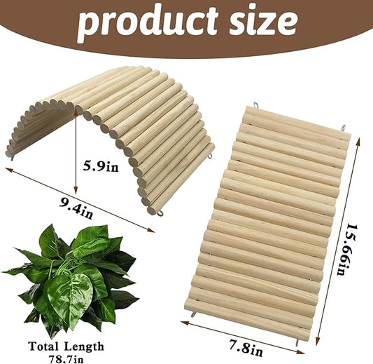 Hamiledyi Wooden Reptile Hideout Bearded Dragon Bendy Bridge Climbing Ladder Hiding Hut Reptiles Hide Cave Habitat Decor for Lizards Gecko Spiders Snakes Tortoise(15.66 x 7.8in) Hamiledyi