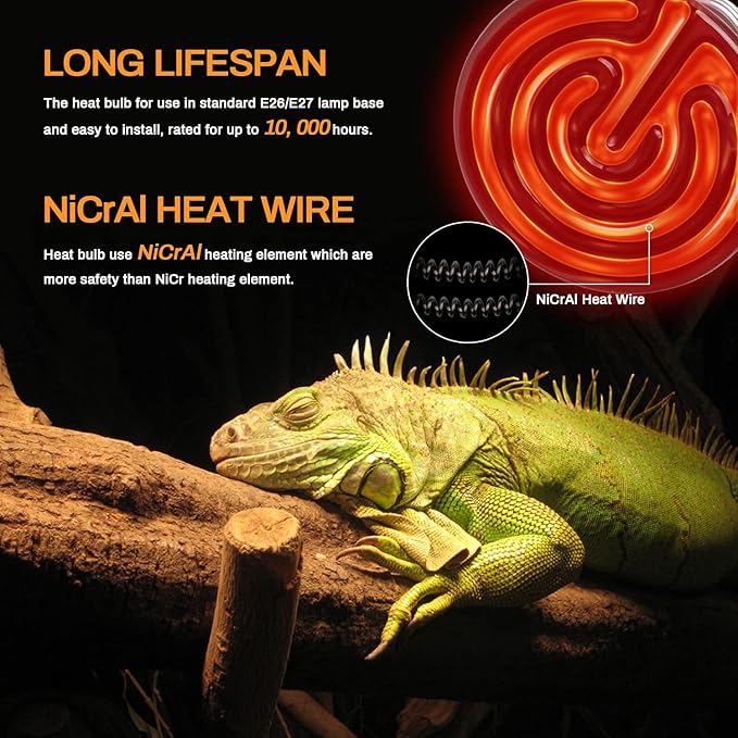 Simple Deluxe 150W Ceramic Heat Lamp Reptile Heat Emitter Heater Lamp Bulb No Light with Free Digital-Thermometer, for Pet Brooder Coop Chicken, Dragon Turtle Lizard Snake Aquarium Tank SimpleDeluxe