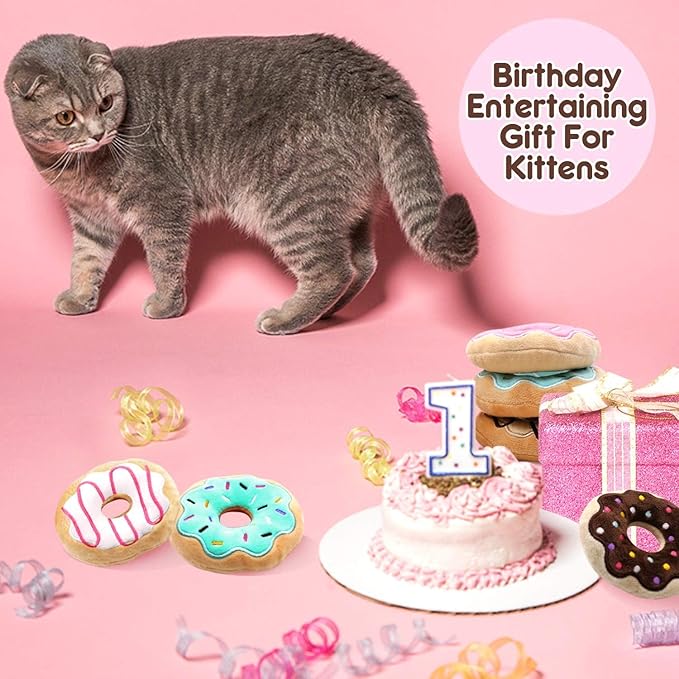 6 Pack Donut Cat Catnip Toys Kitten Chew Knickknack Sprinkles Interactive Pillows Teeth Grinding Catmint Plush Plaything Kitty Birthday Ideas Supplies 4 Inches - PAWPICO
