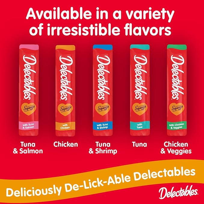 Delectables Squeeze Up Creamy Squeezable Puree, Lickable Wet Cat Treats, Grain Free, No Added Fillers, No By-Products, No Added Preservatives, 0.5 Ounces Tube Chicken Flavor, 32 Tubes Total Hartz