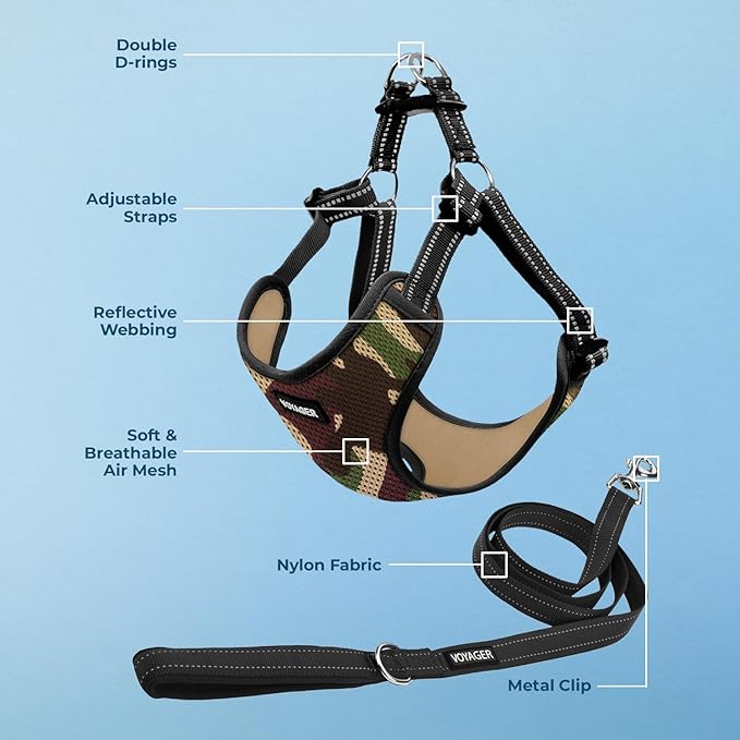 Best Pet Supplies Voyager Adjustable Dog Harness Leash Set with Reflective Stripes for Walking Heavy-Duty Full Body No Pull Vest with Leash D-Ring, Breathable All-Weather - Army/Black Trim, S BestPetSuppliesLLC