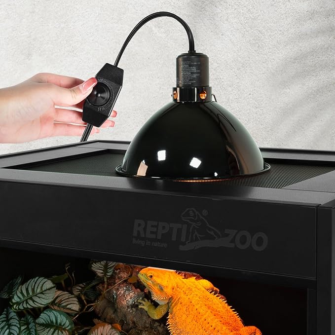 REPTI ZOO Upgrade Reptile Light Fixture with Dimming,8.5 inch Deep Dome Lamp Fixture for Reptile Tank Terrarium, Reptile Heat Lamp Fixture for UVB UVA Bulb Basking Heat Bulb REPTIZOO