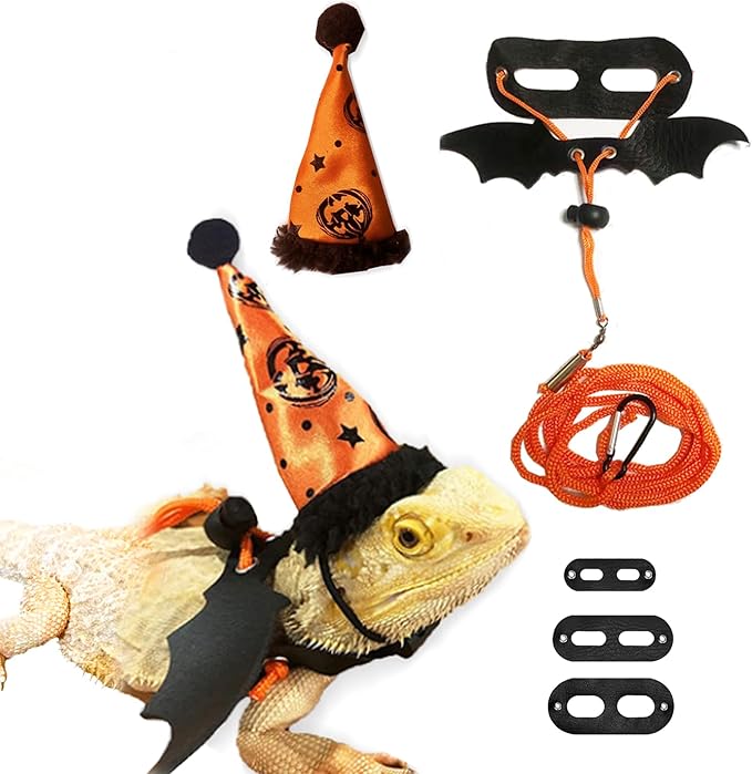 Halloween Bearded Dragon Leash Bearded Dragon Witch hat hat Leash Set Suitable for Bearded Dragon Small Pets HOKABLE
