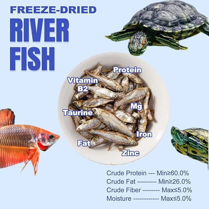 Amzey 2.3 oz Dried River Fish - Natural Food for Turtles, Terrapins, Reptiles and Large Tropical Fish Amzey