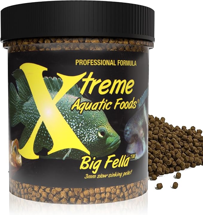 Xtreme Big Fella 3.0mm Pellets: Professional Nutrition for Medium to Large Cichlid/Community Fish - Boost Immune & Digestive Health, Color & Energy, Max Protein Fish Food – USA Farm Grown (9oz) XtremeAquaticFoods