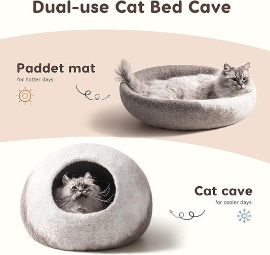 Cat Cave Bed -Handmade Wool Cat Bed Cave, Cat Bed Cat House, Felt Cat Caves for Indoor Cats and Kittens - PAWPICO