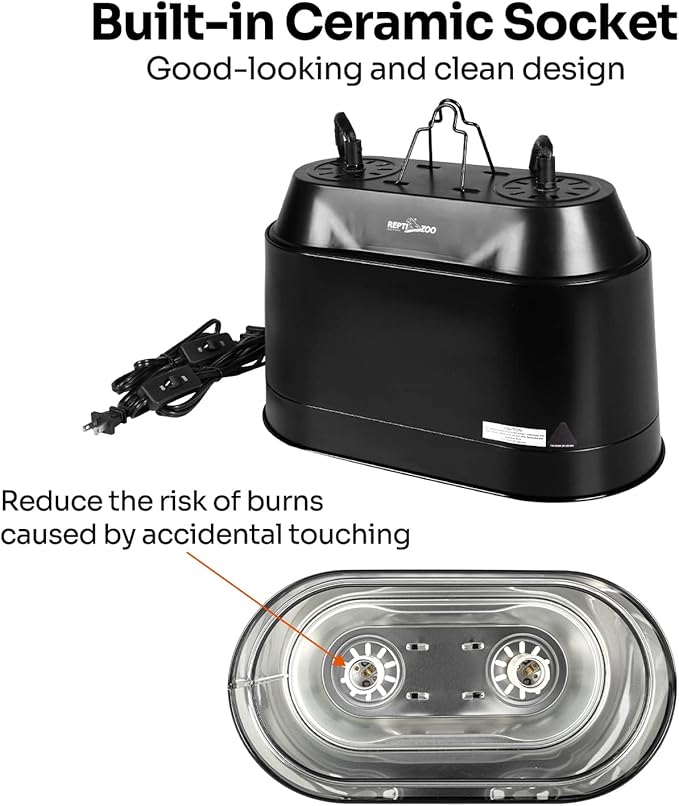 REPTI ZOO Dual Reptile Light Fixture 2 in 1 Deep Dome Lamp Fixture, Double-Layer Connectable Design Reptile Heat Lighting Lamp Fixture with Independent Switches, Max 200W REPTIZOO