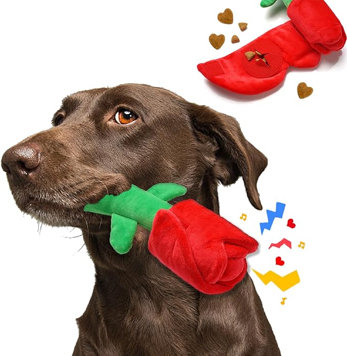 Rose Puzzle Dog Toy, Valentine's Day & Christmas Gift, Squeaky Crinkle Enrichment Snuffle Mat, for Small Medium Large Dogs & Puppies - PAWPICO