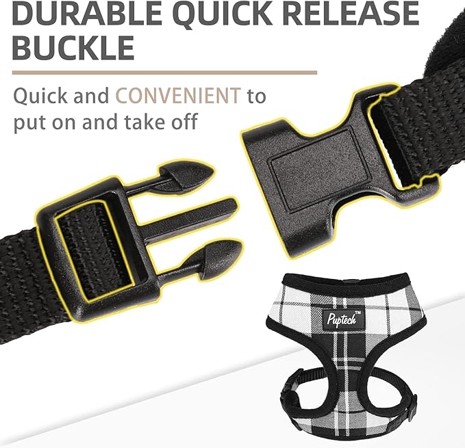 PUPTECK Soft Mesh Dog Harness and Leash Set Pet Puppy Cat Comfort Padded Vest No Pull Harnesses, Black&White, M PUPTECK
