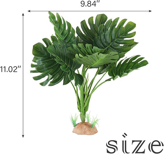 Terrarium Plants for Reptile Terrarium, Reptile Plants Tortoise Habitat Accessories, Artificial Spider Plant for Gecko, Ball Python, Tortoise Terrarium Décor - Monstera IBWell