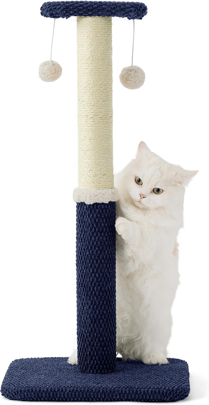 Lesure 29" Tall Cat Scratching Post - Premium Sisal Rope Highly Resistant Carpet Scratching Posts for Indoor Cats Adults, Sturdy Large Cat Scratch Pole with Hanging Ball, Blue - PAWPICO