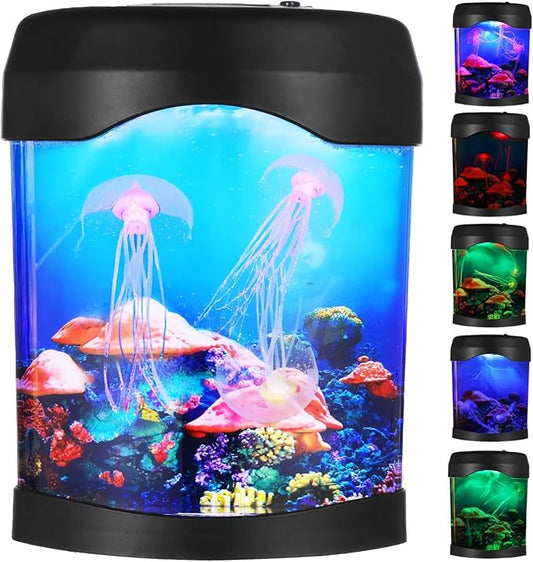 Led Jellyfish Lamps, 6 Color Changing Light Effect, USB Jellyfish Tank Aquarium Mood Lamp with Small Colored Stones Colorful Jellyfish Night Light Gifts for Men Women Students OMISTAR