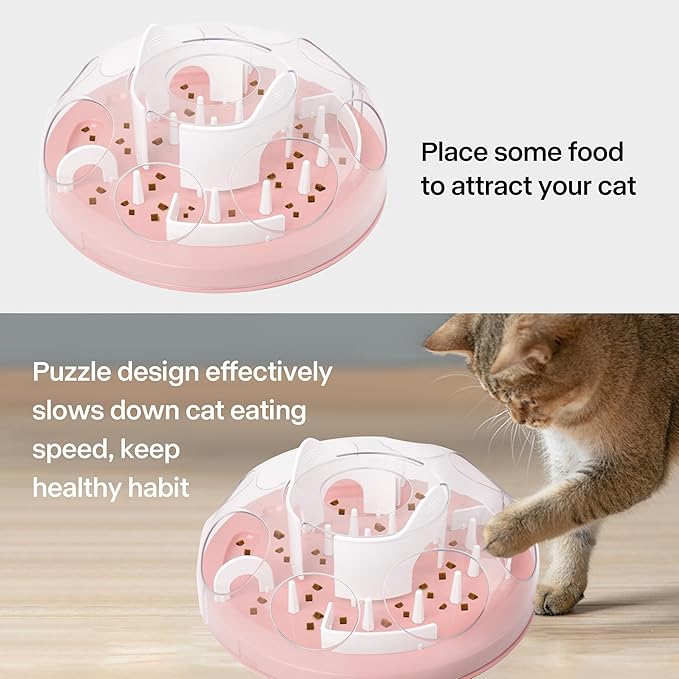 Cat Puzzle Feeder Interactive Enrichment Toys for Indoor Cats Slow Feeder Cat Treat Puzzle Cat Food Puzzle Toy Cat Stimulation Toys for Indoor Cats Pink - PAWPICO