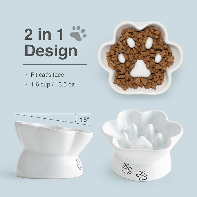 Kaiikai’s Slow Feeder Dog Bowls and Cat Food Bowl 13 oz Ceramic Dog Water Bowl Elevated Slow Feeder Dog Food Bowls Slow Feeder Cat Bowl Small Dog Slow Feeder Bowl for Dry and Wet Food Puppy Supplies - PAWPICO