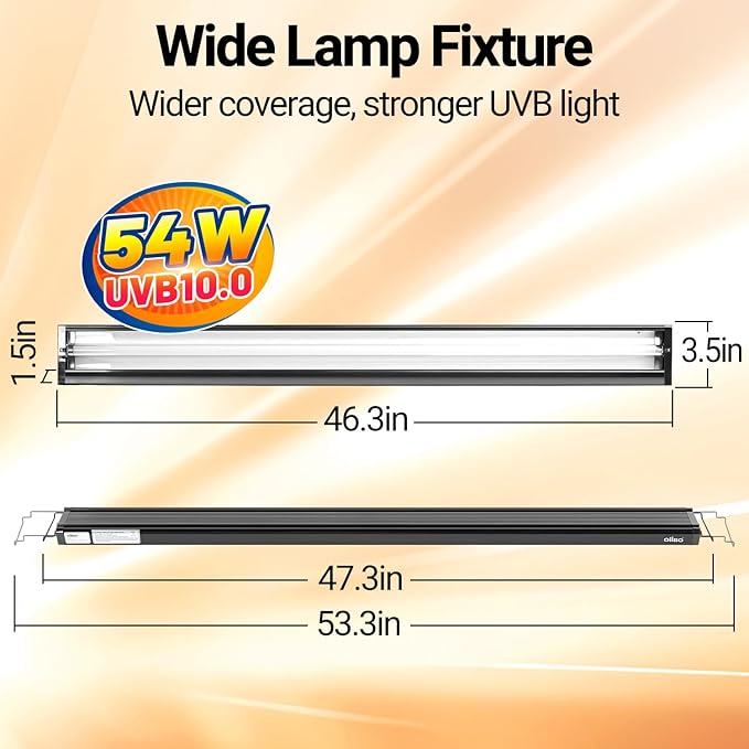 Oiibo T5 HO Reptile Light Fixture UVB Lighting Combo Kit, Reptiles Terrarium Lamp Hood Light Fixture Include UVB 10.0 Desert Reptile Light for Bearded Dragon Gecko Lizard (54W) OIIBO