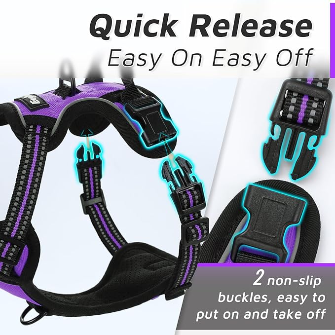 Eagloo Small Dog Harness No Pull, Service Vest with Reflective Strips and Control Handle, Adjustable and Comfortable for Easy Walking, No Choke Pet Harness with 2 Metal Rings, Purple, XS GoExplorewithEagloo