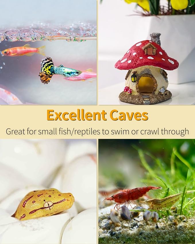 Uniclife Aquarium Mushroom House, Resin Fish Tank Decoration Cottage Ornament for Fish Tank Landscape Aquarium Hideout Hideaway Spawning Cave Decor for Shrimp Betta Goldfish and Reptiles UnicLife