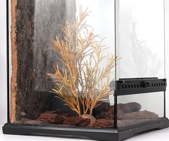 Reptile Plants for Terrarium, Ball Python Tank Decor Accessories fit Bearded Dragon Crested Leopard Gecko Lizard Chameleon Snake - Fake Yellow Rosemary WOLEDOE