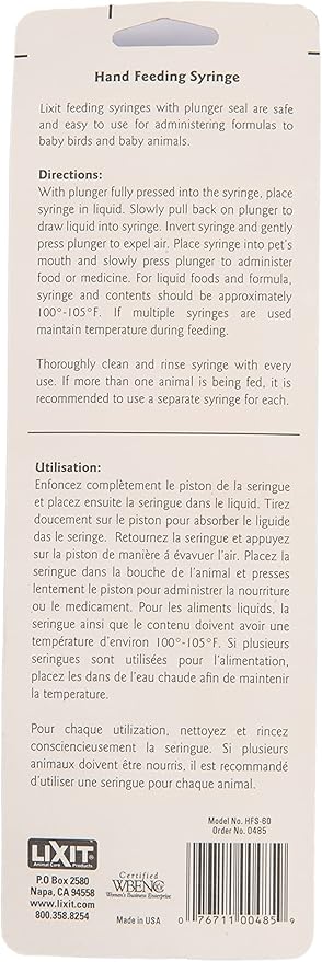 Lixit Hand Feeding Syringes for Puppies, Kittens, Rabbits and Other Baby Animals (60ML Pack of 1) Lixit