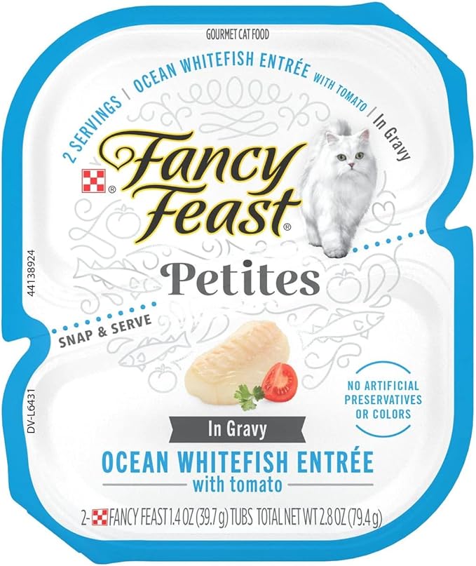 Fancy Feast Gourmet Grain-Free Meals Wet Cat Food Pate and Gravy Petites 10 Twin Pack Trays, 20 Servings (Ocean Whitefish in Gravy) - PAWPICO
