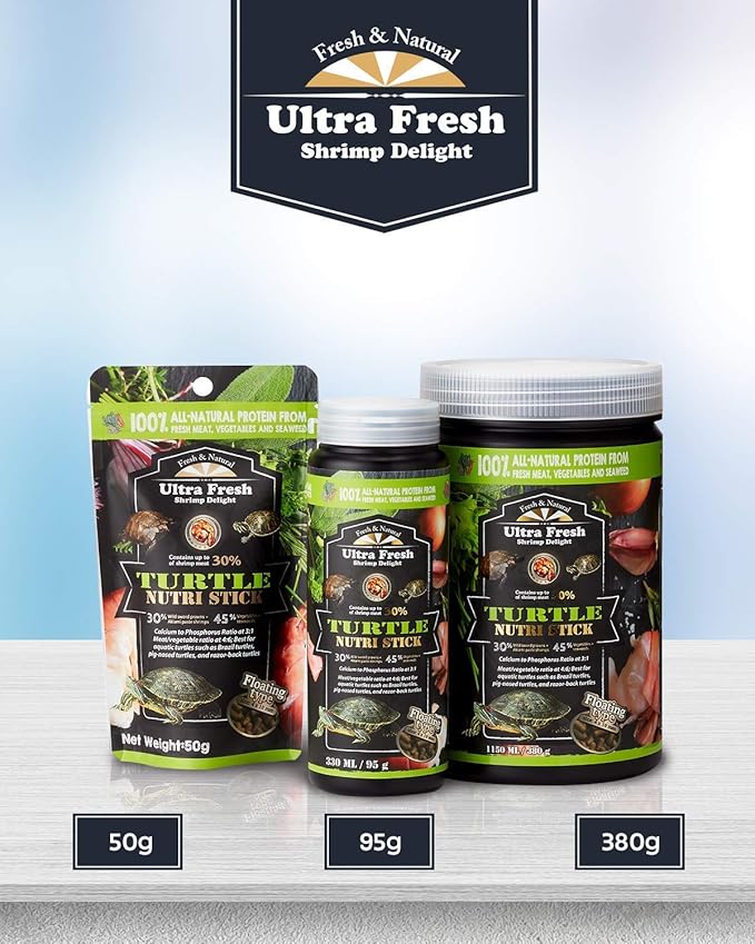 Ultra Fresh - Turtle Nutri Stick, Wild Sword Prawn, Calcium & Vitamin D Enriched Aquatic Turtle Food with Probiotics for Picky Turtles, Made from All Natural Ingredients 3.35 oz UltraFresh-ShrimpDelight