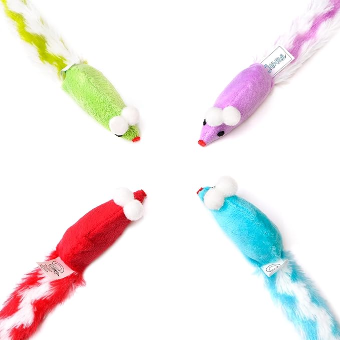 CHIWAVA 4 Packs 15 Inch Long Soft Plush Cat Toys Mice with Rattle Rustle Sound Small Mouse Activity Interactive Toy - PAWPICO