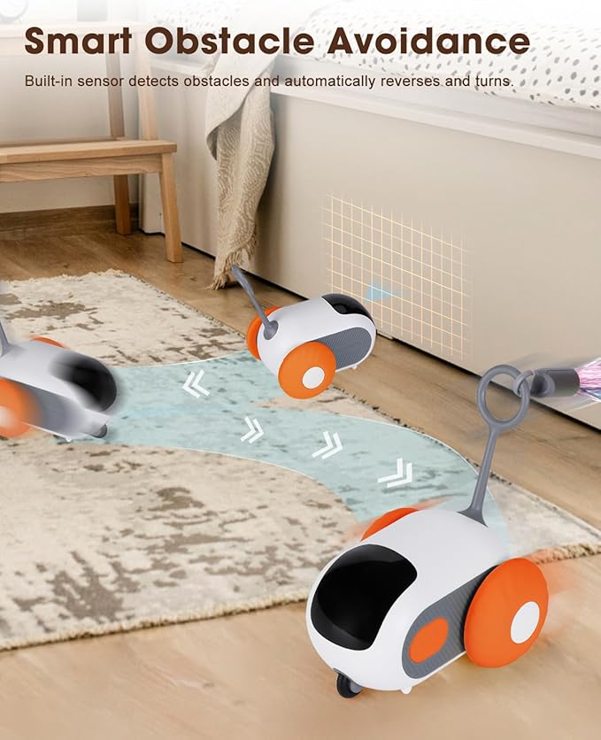 Cat Toys for Indoor Cats, Smart Interactive Cat Toy with Two-Speed Adjustment, Remote Control USB Rechargeable Automatic Cat Exercise Toys for Bored Indoor Adult Cats Kittens (Orange) - PAWPICO