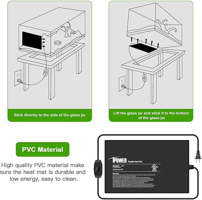iPower 8X12 Inch 16 Watts Reptile Heating Mat with Adjustable Temperature Controller Under Tank Warmer Terrarium Heat Pad for Reptiles and Amphibians, for 30-40 Gallon Tank, 2 Pack iPower