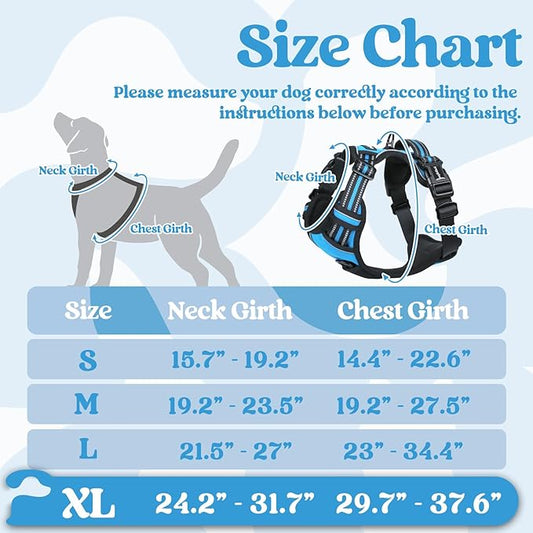 rabbitgoo Dog Harness for Large, No Pull Pet Harness with 3 Buckles, Adjustable Soft Padded Pooch Vest with Instant Control Handle, Easy Walking Reflective Pet Vest for Extra Large Dogs, Sky Blue, XL rabbitgoo