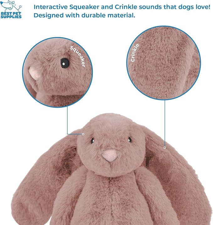 Best Pet Supplies Interactive Bunny Buddy Dog Toy with Crinkle and Squeaky Enrichment for Small and Medium Breed Puppies or Dogs, Cute and Plush - Bunny (Mauve) - PAWPICO