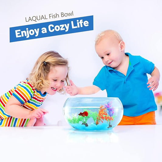 1 Gallon Glass Fish Bowl with Decor, Include Fluorescent Rocks & Colorful Plastic Trees, High White Glass for Clear View, Small Fish Bowl/Aquarium for Betta/Goldfish, Nice Home Décor LAQUAL