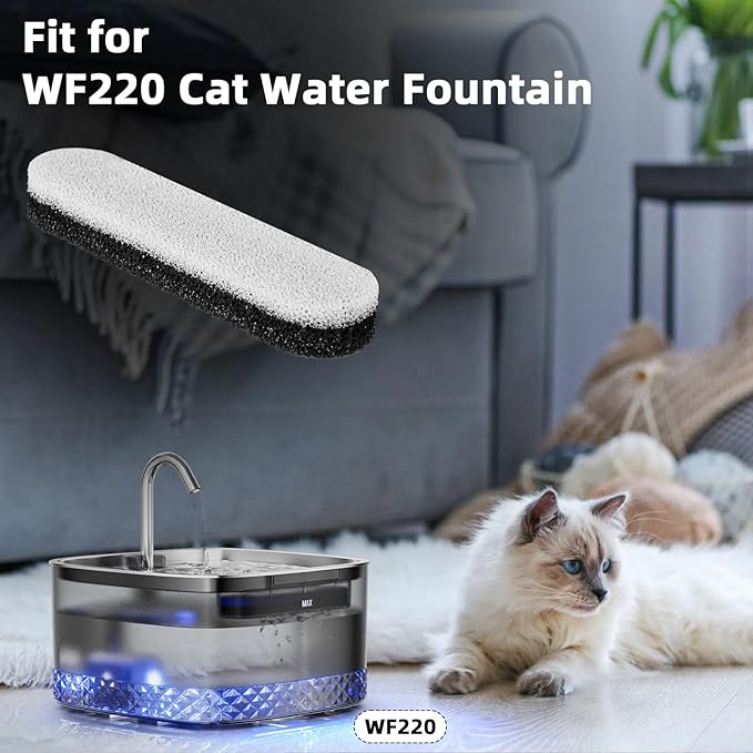 Cat Water Fountain Filters, 6 Packs/Box Replacement Filters for MAILOFY WF220 Automatic Cat Water Fountain 75oz/2.2L, Activated Carbon 3-layer Filtration to Purify Water and Remove Odors - PAWPICO