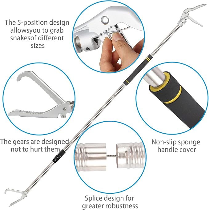Snake Grabber Tool, 69Inch Snake Tongs Grabber with Long Handle Professional Catch Rattlesnake Wide Jaw Handling Tool Stainless Steel Tupe Non-Slip Sponge Handle Snake Feeding Tongs Frebuta
