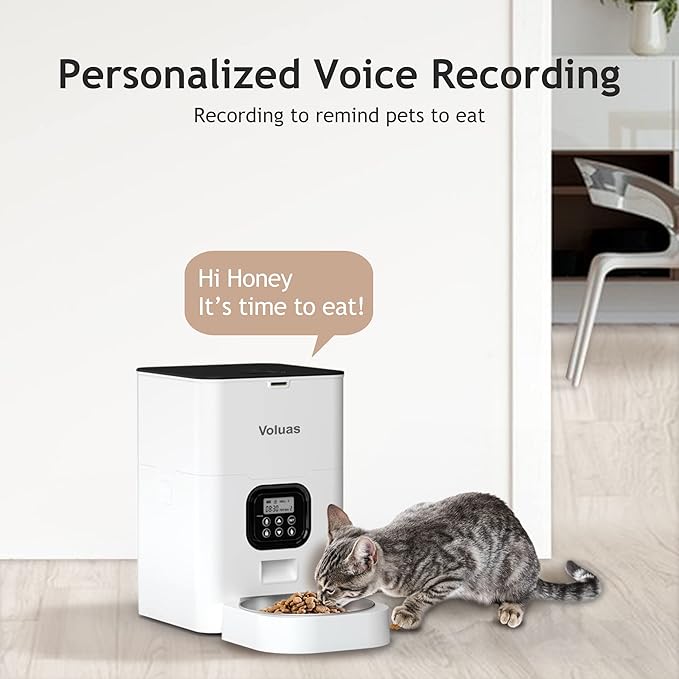 VOLUAS Automatic Cat Feeders - Timed Pet Feeder for Cats and Dogs with Dry Food Dispenser, Desiccant Bag, Programmable Portion Control, 4 Daily Meals, 10s Voice Recorder - PAWPICO